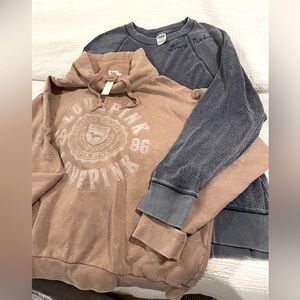 2 PINK sweatshirts NWT LG nude funnel neck & used MED reverse grey sweatshirt 🤎